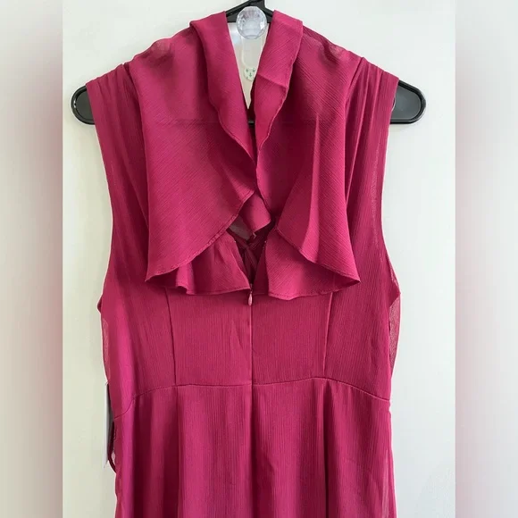 DKNY V-Neck Ruffled High-Low Hem burgundy dress size:6 - Picture 10 of 16